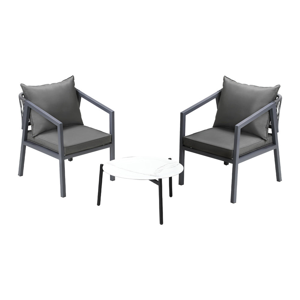 Livsip 3PCS Outdoor Patio Set White 50cm Coffee Table Grey Chairs-Outdoor Patio Set-PEROZ Accessories