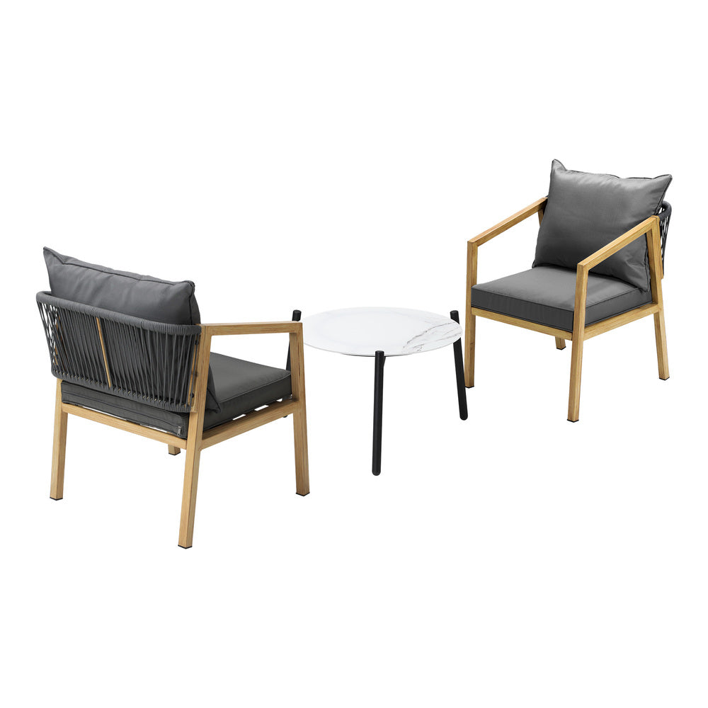 Livsip 3PCS Outdoor Patio Set White 50cm Coffee Table Natural Chairs-Outdoor Patio Set-PEROZ Accessories