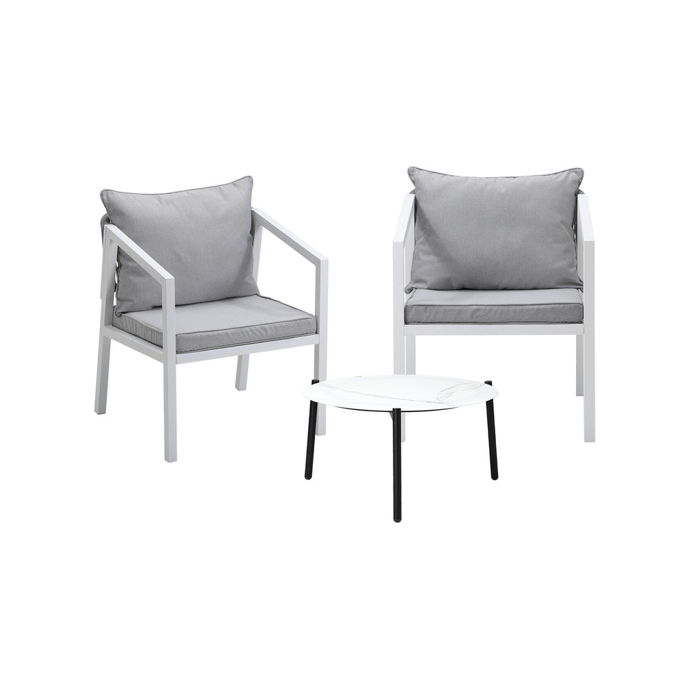 Livsip 3PCS Outdoor Patio Set White 50cm Coffee Table White Chairs-Outdoor Patio Set-PEROZ Accessories