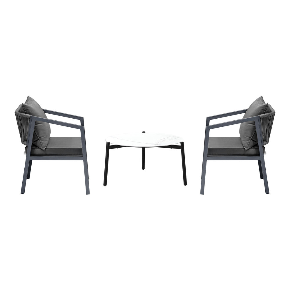 Livsip 3PCS Outdoor Patio Set White 70cm Coffee Table Grey Chairs-Outdoor Patio Set-PEROZ Accessories