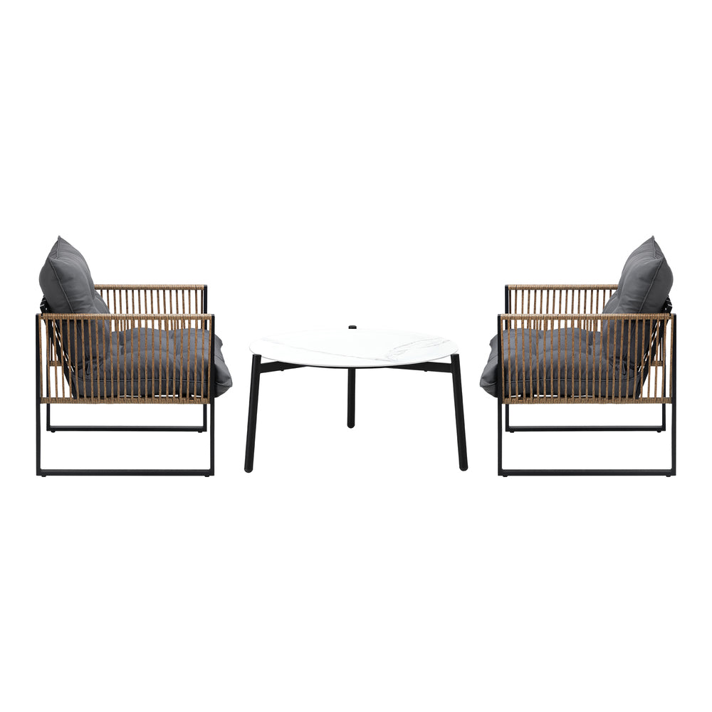 Livsip 3PCS Outdoor Patio Set White 70cm Coffee Table Rattan Chairs-Outdoor Patio Set-PEROZ Accessories