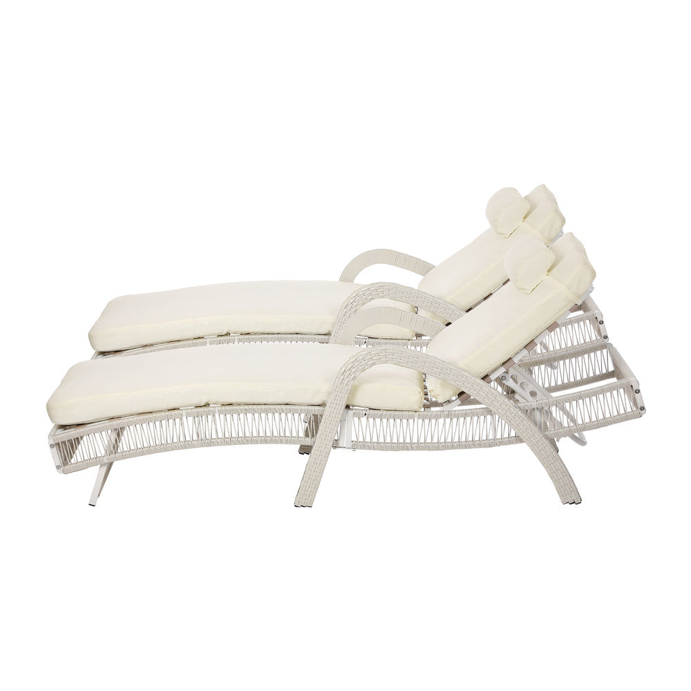 Livsip 3PCS Outdoor Sun Lounger Wicker Lounge Table Chairs Grey-Sun Lounge-PEROZ Accessories