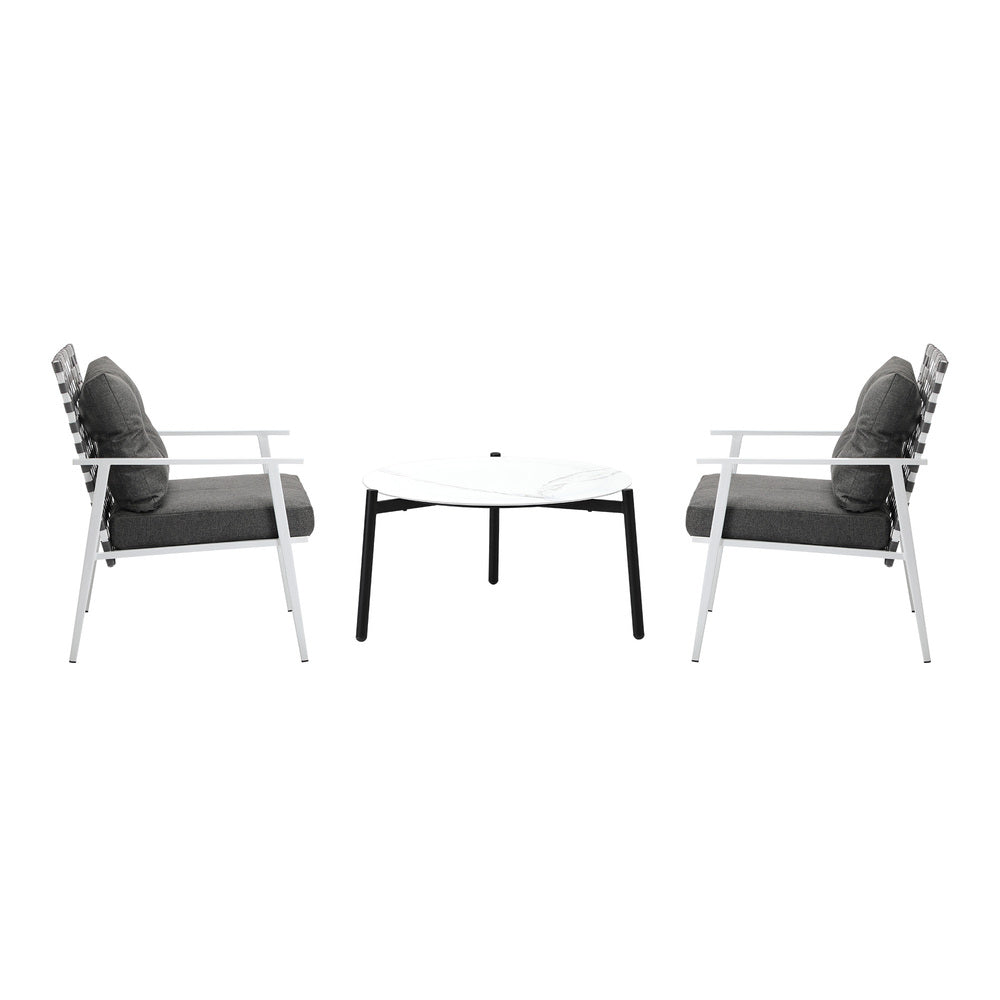 Livsip 3pc Outdoor Lounge Sets 70CM White Round Table Rattan Chairs-Outdoor Patio Set-PEROZ Accessories