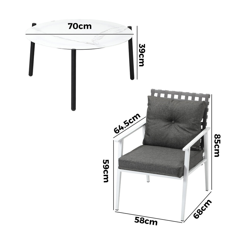 Livsip 3pc Outdoor Lounge Sets 70CM White Round Table Rattan Chairs-Outdoor Patio Set-PEROZ Accessories