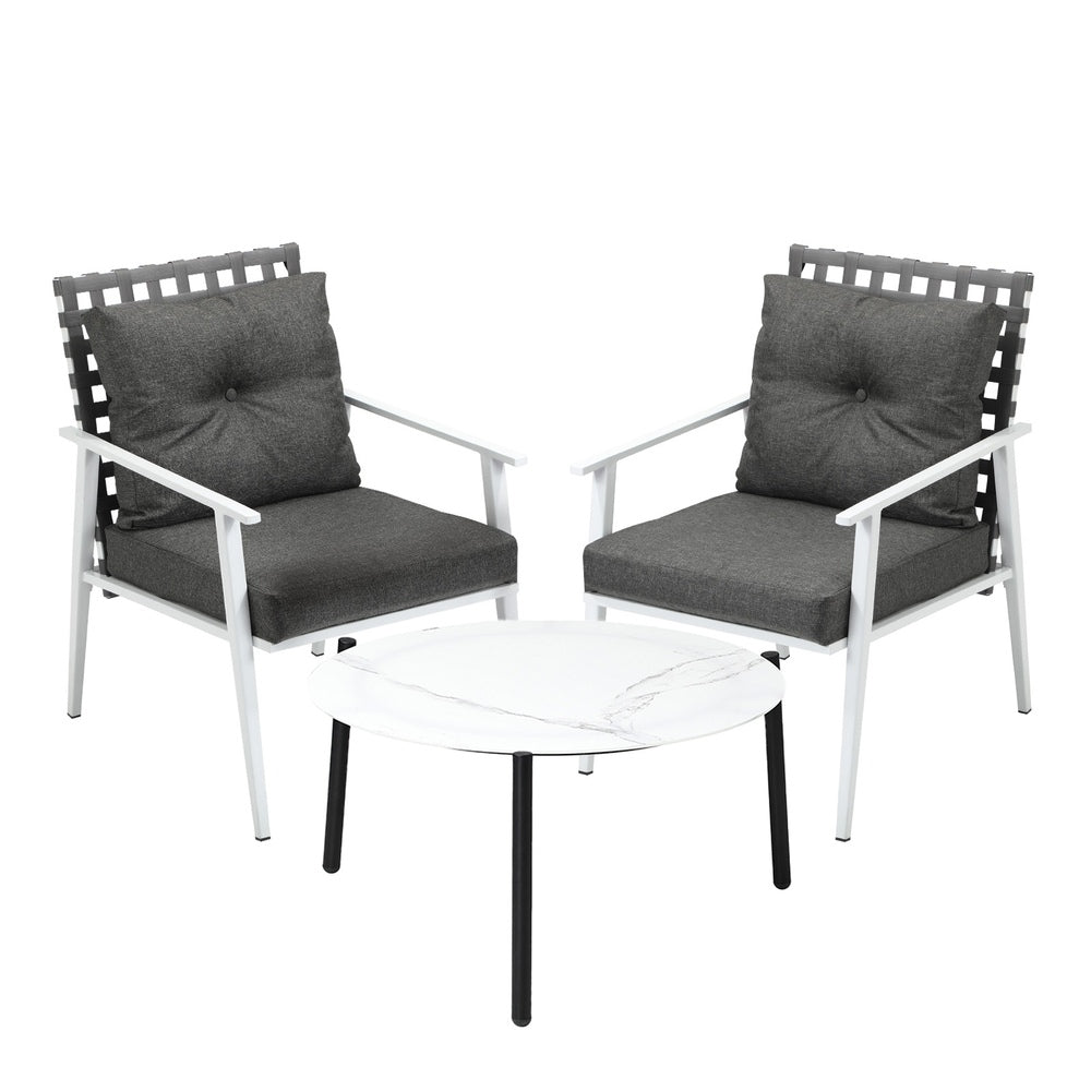 Livsip 3pc Outdoor Lounge Sets 70CM White Round Table Rattan Chairs-Outdoor Patio Set-PEROZ Accessories
