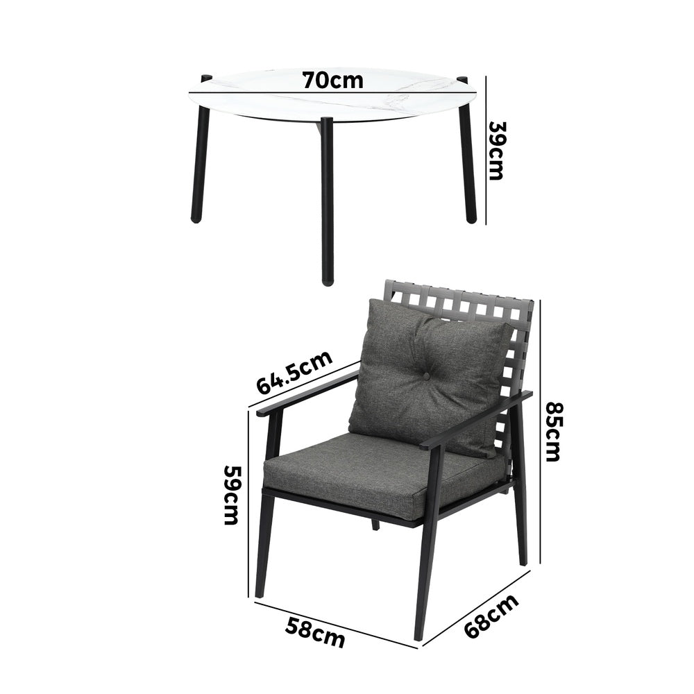 Livsip 3pc Outdoor Patio Set 70CM White Marble Table Rattan Chairs-Outdoor Patio Set-PEROZ Accessories
