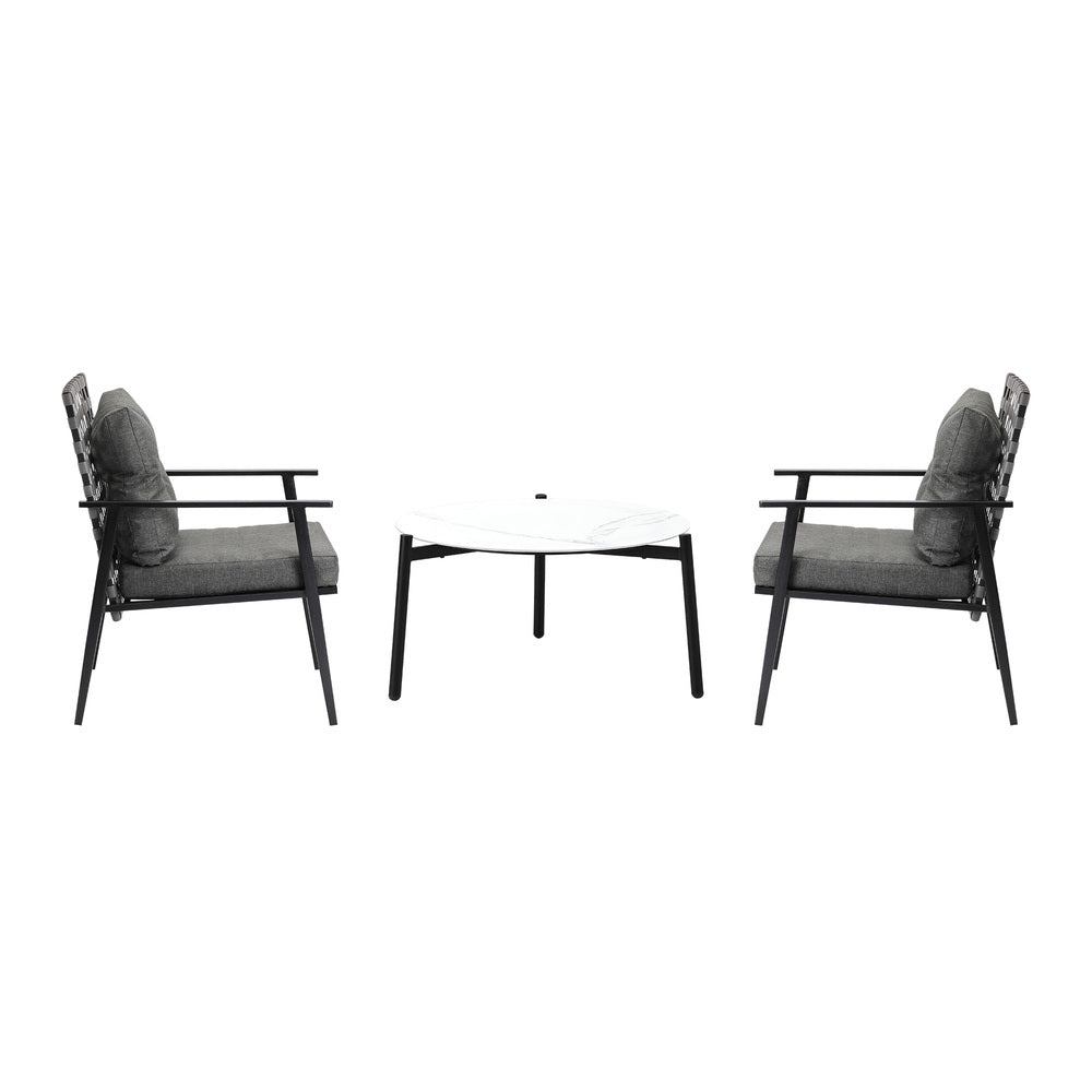 Livsip 3pc Outdoor Patio Set 70CM White Marble Table Rattan Chairs-Outdoor Patio Set-PEROZ Accessories