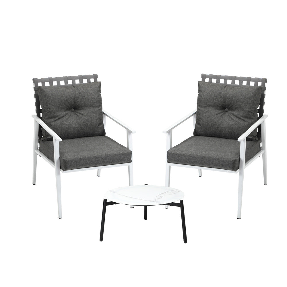 Livsip 3pcs Outdoor Lounge Set 50CM Round Table Rattan Chairs-Outdoor Patio Set-PEROZ Accessories