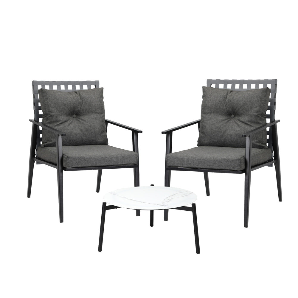 Livsip 3pcs Outdoor Patio Set 50cm Marble Table Rattan Chairs-Outdoor Patio Set-PEROZ Accessories