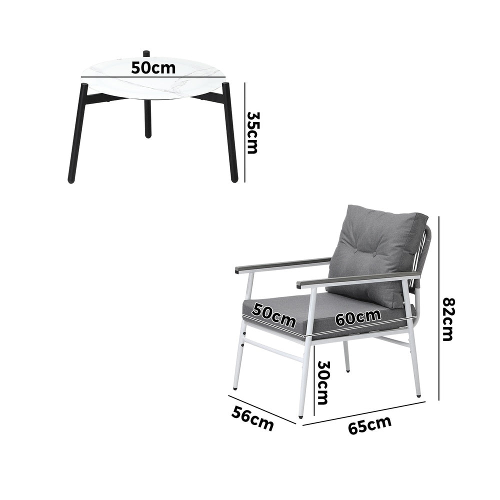 Livsip 3pcs Outdoor Patio Set 50cm Table Grey and White Armchairs-Outdoor Patio Set-PEROZ Accessories