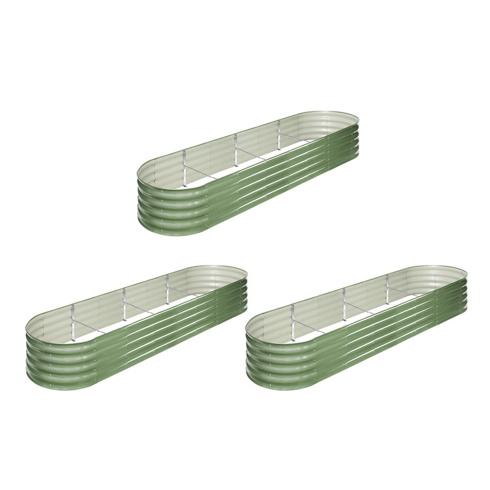 Livsip 3x Garden Bed 320x80x42cm Planter Box Raised Container Galvanised Green-Garden Bed-PEROZ Accessories