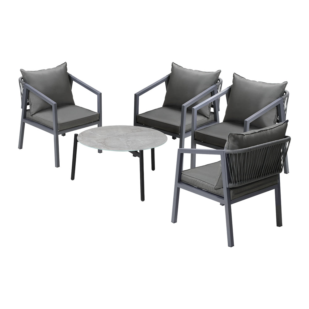Livsip 4 Seater Outdoor Patio Set Grey 70cm Coffee Table-Outdoor Patio Set-PEROZ Accessories