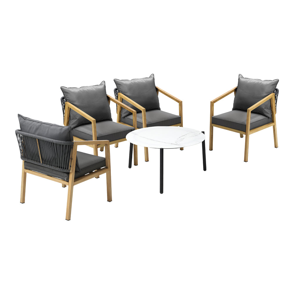 Livsip 4 Seater Outdoor Patio Set White 70cm Coffee Table Natural Chair-Outdoor Patio Set-PEROZ Accessories