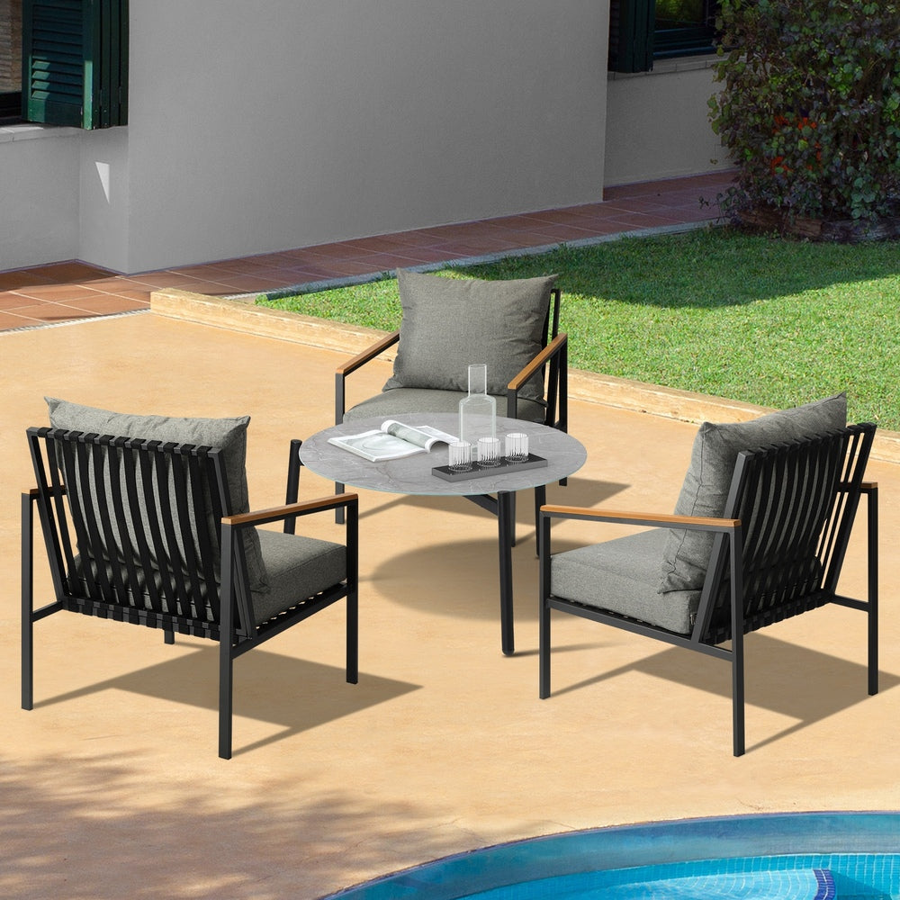 Livsip 4PCS Outdoor Lounge Set Grey 70cm Coffee Table with Chairs-Outdoor Patio Set-PEROZ Accessories