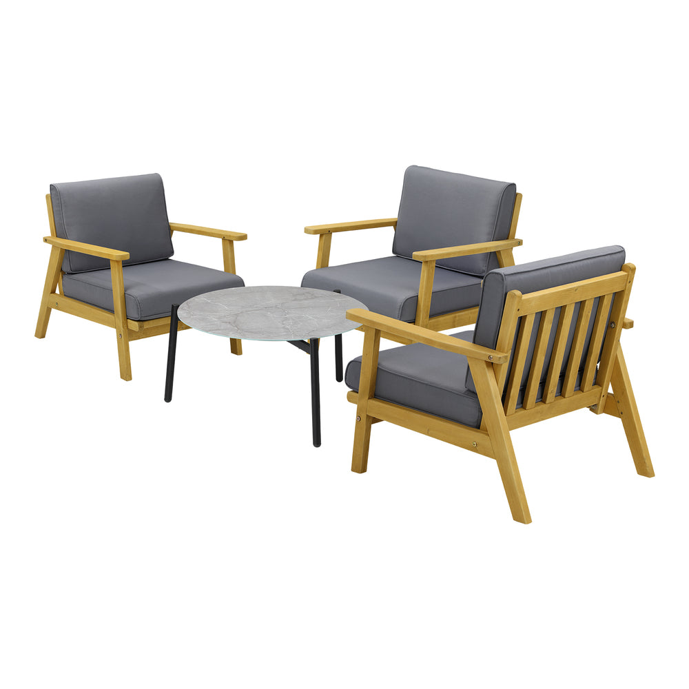 Livsip 4PCS Outdoor Lounge Set Grey Coffee Side Table with Chairs-Outdoor Patio Set-PEROZ Accessories