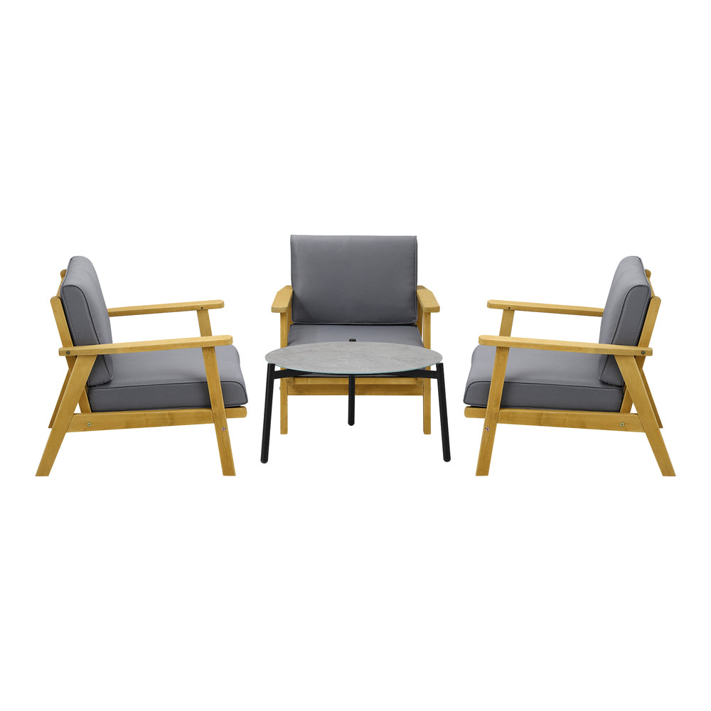 Livsip 4PCS Outdoor Lounge Set Grey Coffee Side Table with Chairs-Outdoor Patio Set-PEROZ Accessories