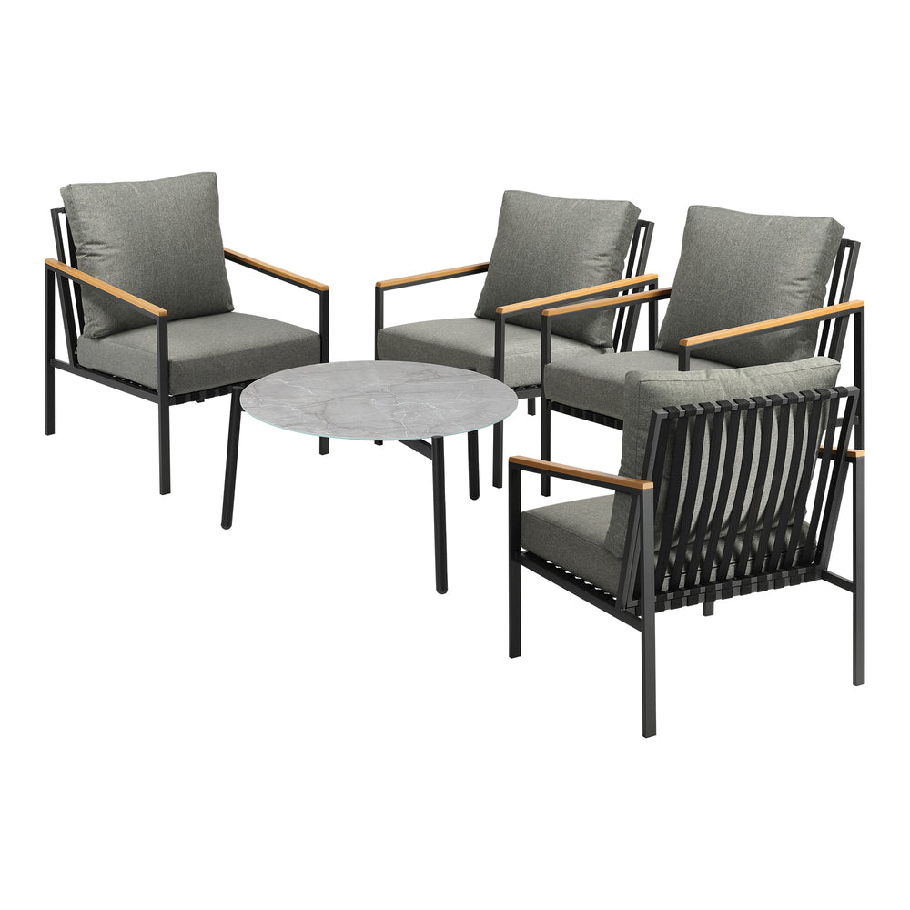 Livsip 5PC Outdoor Patio Set Grey 70cm Coffee Table Sofa Chairs-Outdoor Patio Set-PEROZ Accessories