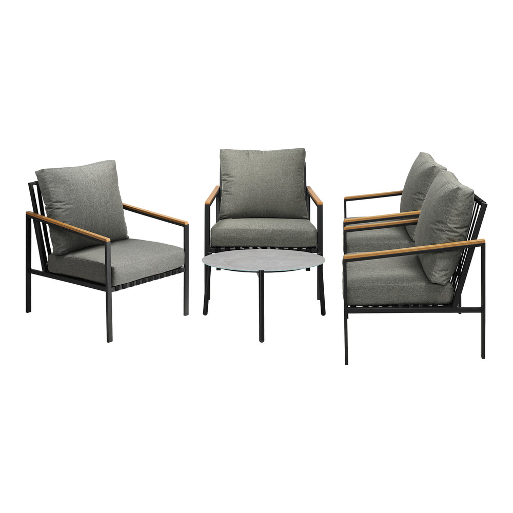 Livsip 5PC Outdoor Patio Set Grey 70cm Coffee Table Sofa Chairs-Outdoor Patio Set-PEROZ Accessories