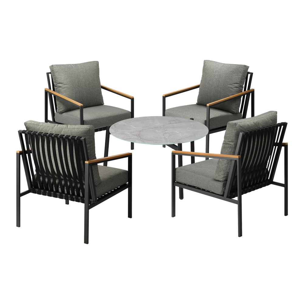 Livsip 5PC Outdoor Patio Set Grey 70cm Coffee Table Sofa Chairs-Outdoor Patio Set-PEROZ Accessories