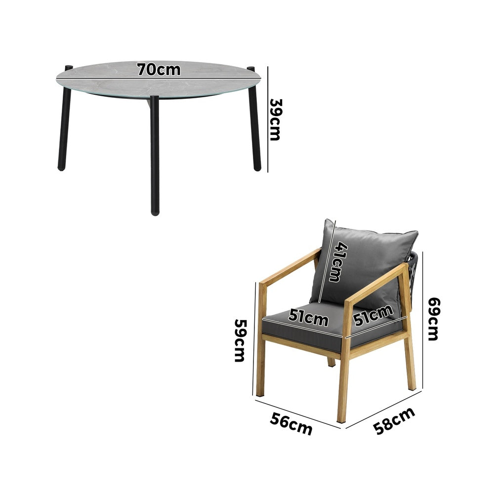 Livsip 5PCS Outdoor Patio Set 70cm Coffee Table Grey and Natural Chairs-Outdoor Patio Set-PEROZ Accessories