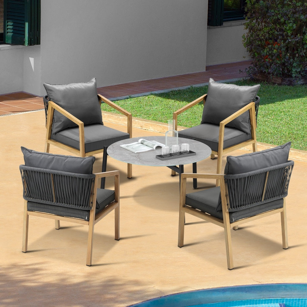 Livsip 5PCS Outdoor Patio Set 70cm Coffee Table Grey and Natural Chairs-Outdoor Patio Set-PEROZ Accessories