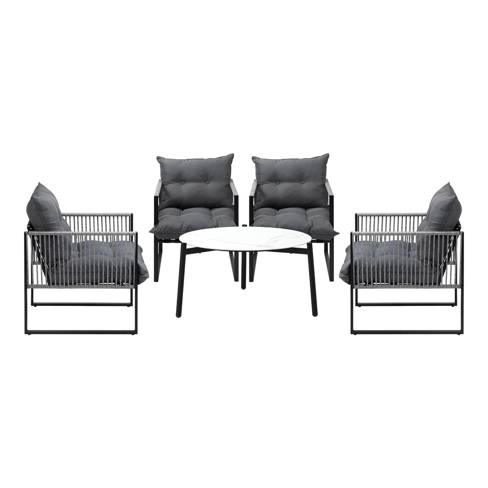 Livsip 5PCS Outdoor Patio Set White 70cm Table Cushioned Armchairs-Outdoor Patio Set-PEROZ Accessories