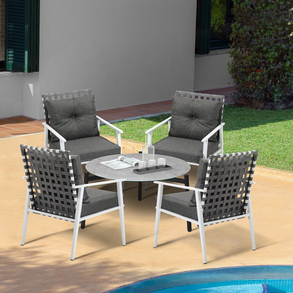 Livsip 5pc Outdoor Lounge Sets 70CM Grey Round Table Rattan Chairs-Outdoor Patio Set-PEROZ Accessories