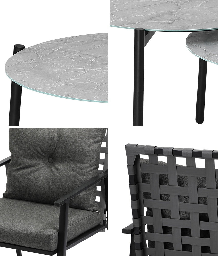 Livsip 5pc Outdoor Patio Set 70CM Grey Marble Table Rattan Chairs-Outdoor Patio Set-PEROZ Accessories