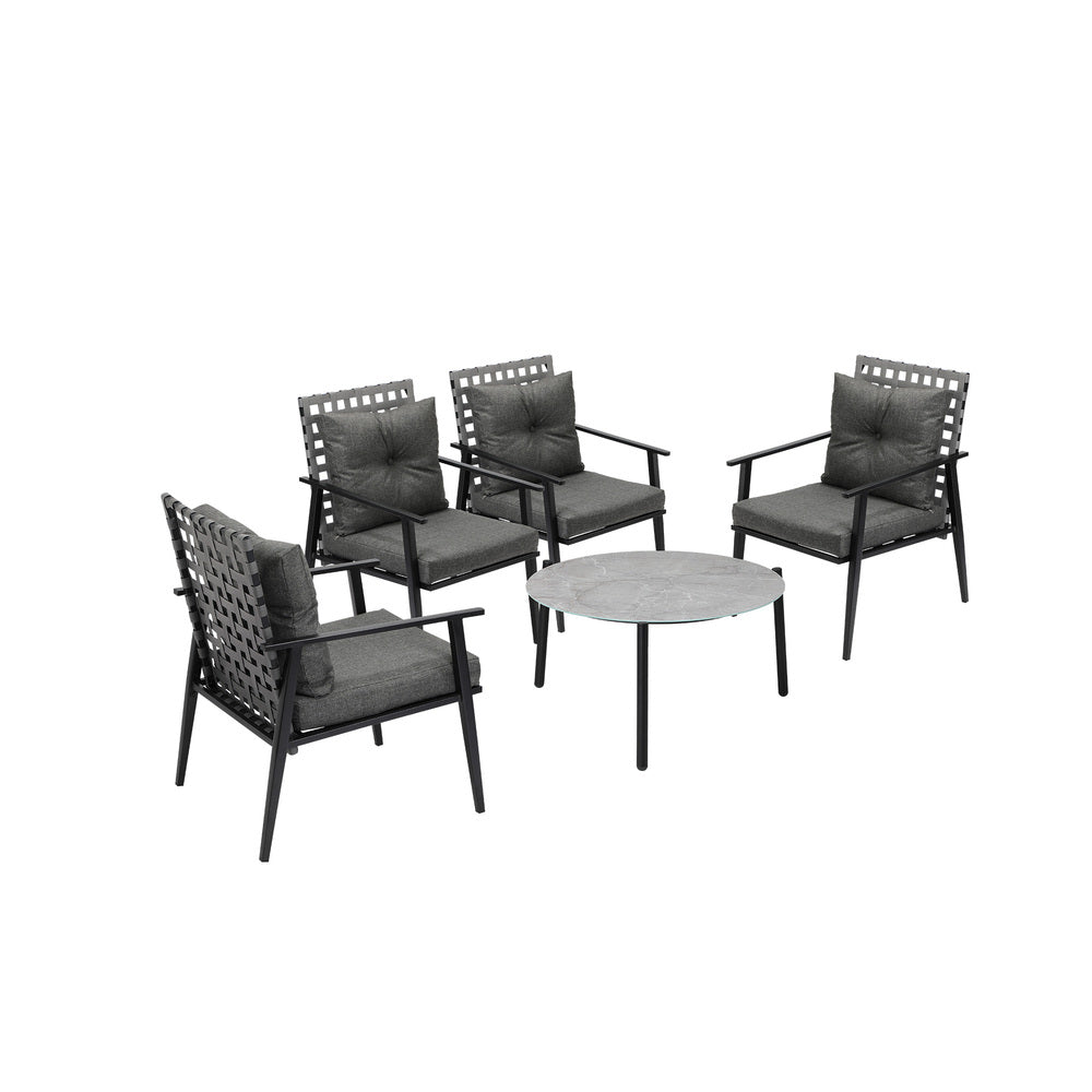 Livsip 5pc Outdoor Patio Set 70CM Grey Marble Table Rattan Chairs-Outdoor Patio Set-PEROZ Accessories