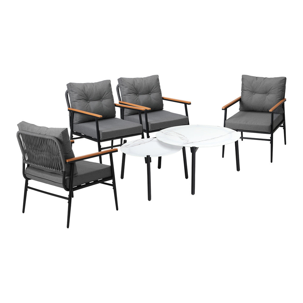 Livsip 6 Piece Outdoor Patio Set White Table Set Black Armchairs-Outdoor Patio Set-PEROZ Accessories