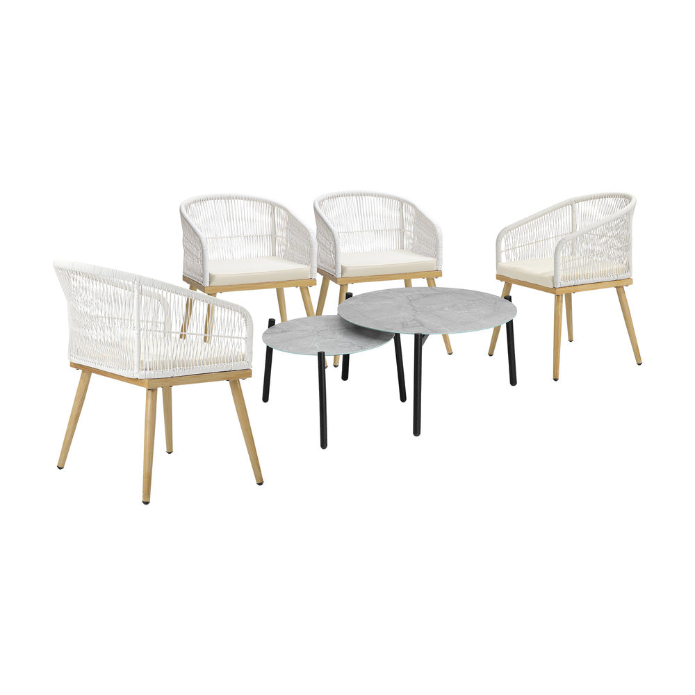 Livsip 6PC Outdoor Patio Set Grey Table Sets Polyester Chair Rope-Outdoor Patio Set-PEROZ Accessories