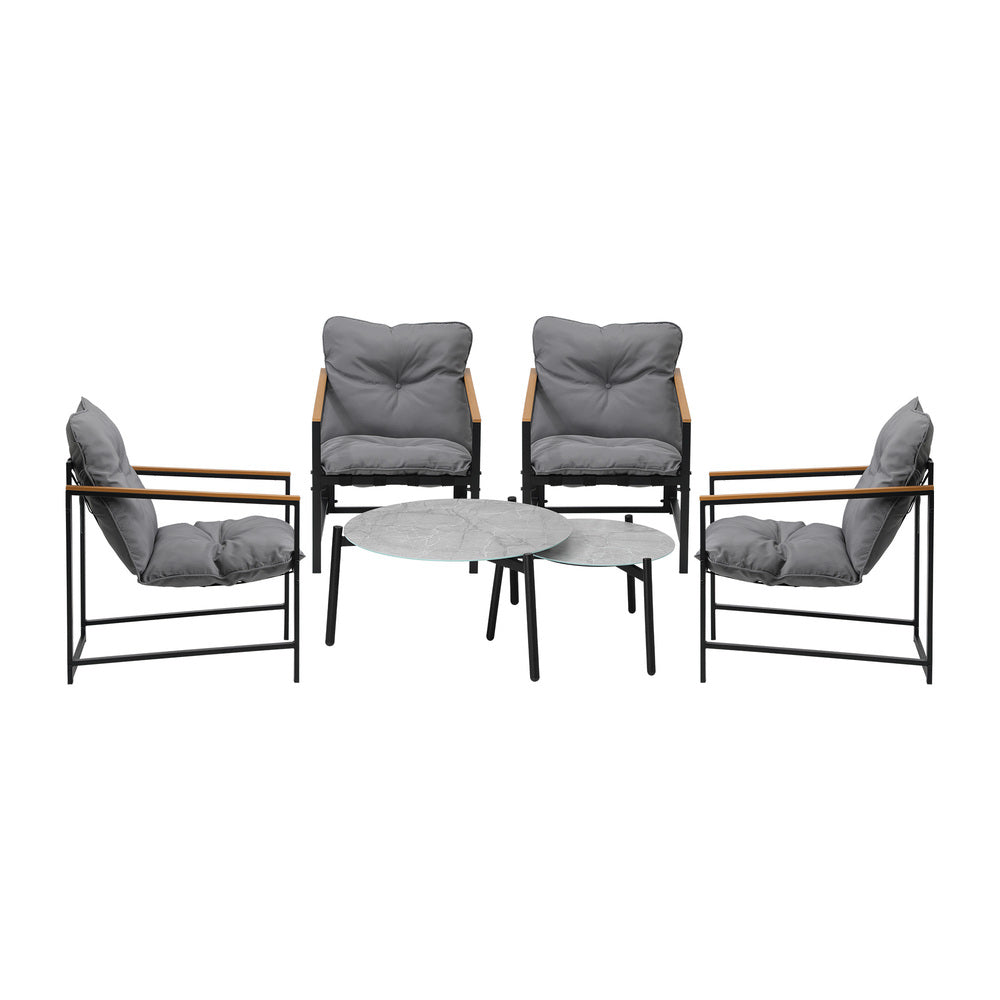 Livsip 6PC Outdoor Patio Set Round Grey Marble Table Sets with Chairs-Outdoor Patio Set-PEROZ Accessories