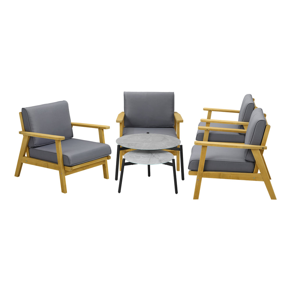 Livsip 6PCS Outdoor Lounge Set 2pc Grey Coffee Table Sets with Armchairs-Outdoor Patio Set-PEROZ Accessories