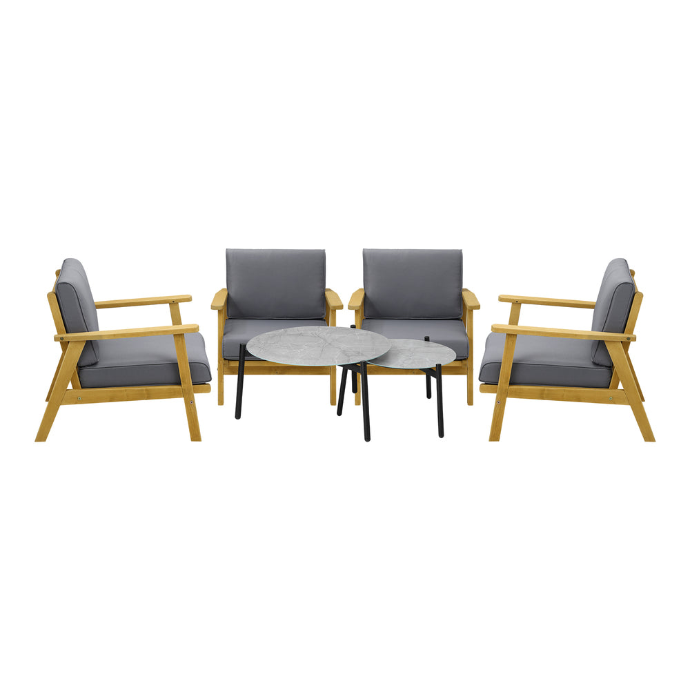 Livsip 6PCS Outdoor Lounge Set 2pc Grey Coffee Table Sets with Armchairs-Outdoor Patio Set-PEROZ Accessories