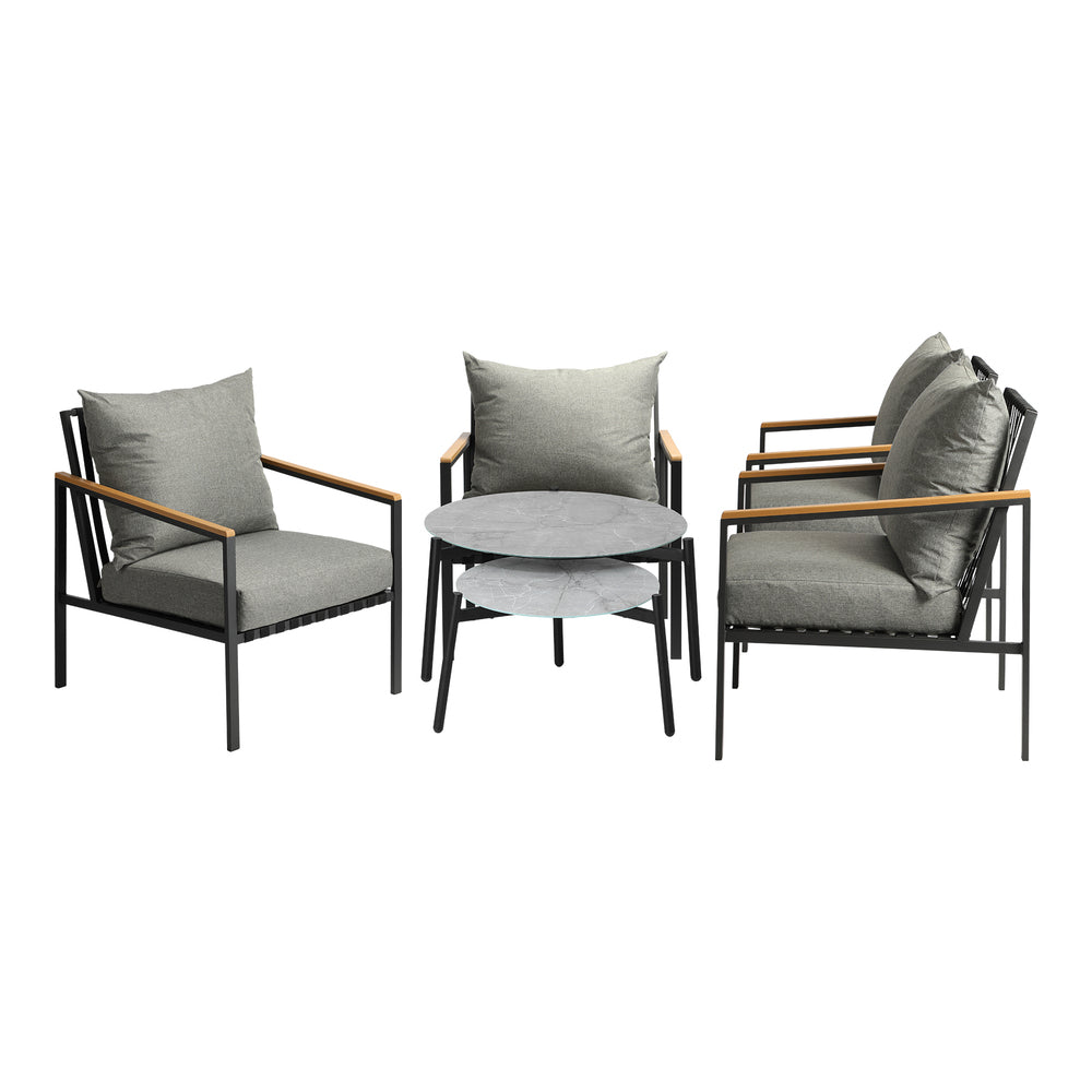Livsip 6PCS Outdoor Lounge Set Grey 50/70cm Coffee Table Chairs-Outdoor Patio Set-PEROZ Accessories