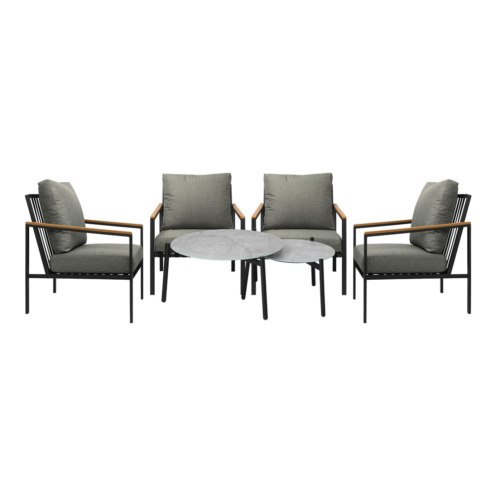 Livsip 6PCS Outdoor Lounge Set Grey Coffee Table Set with Chairs-Outdoor Patio Set-PEROZ Accessories