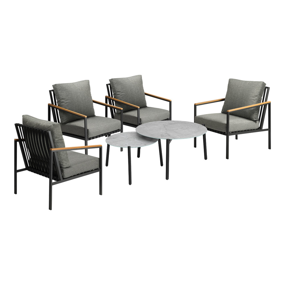 Livsip 6PCS Outdoor Lounge Set Grey Coffee Table Set with Chairs-Outdoor Patio Set-PEROZ Accessories