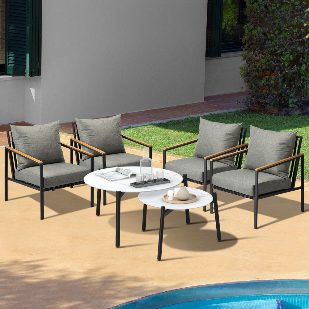 Livsip 6PCS Outdoor Lounge Set White 50/70cm Coffee Table Chairs-Outdoor Patio Set-PEROZ Accessories