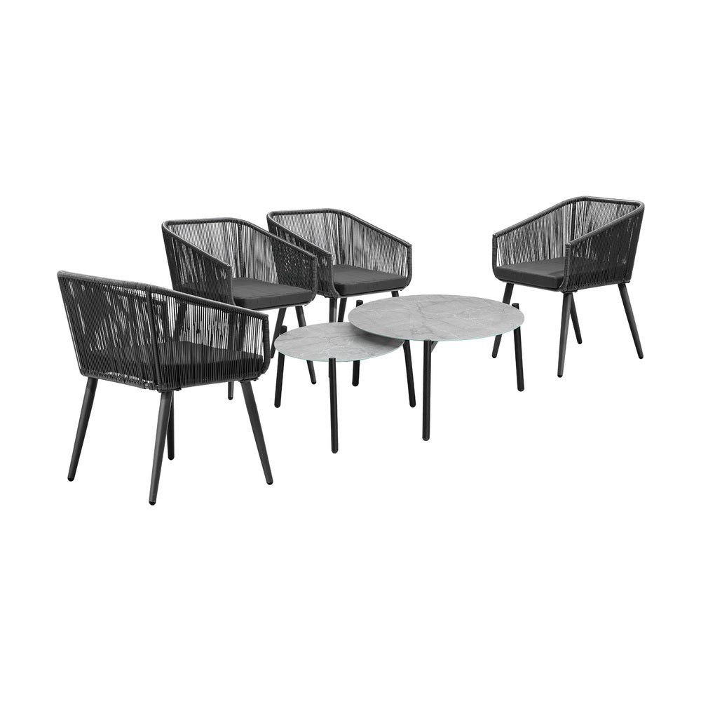 Livsip 6PCS Outdoor Patio Set 2pc Coffee Table Polyester Chair Rope-Outdoor Patio Set-PEROZ Accessories