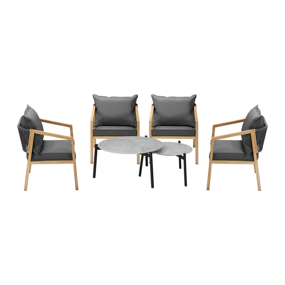 Livsip 6PCS Outdoor Patio Set Grey 70cm Coffee Table Set Natural Chairs-Outdoor Patio Set-PEROZ Accessories