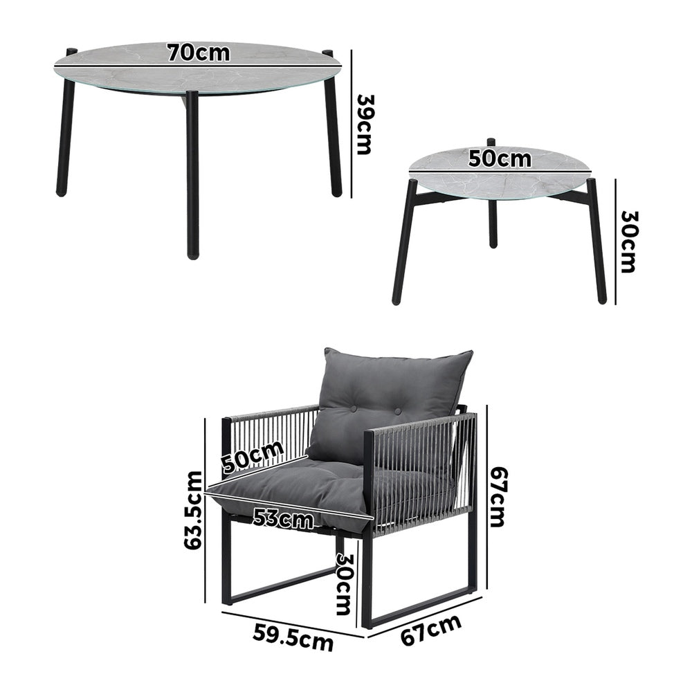 Livsip 6PCS Outdoor Patio Set Grey Coffee Table Set Lounge Chairs-Outdoor Patio Set-PEROZ Accessories