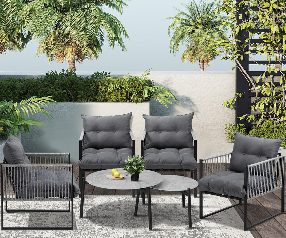 Livsip 6PCS Outdoor Patio Set Grey Coffee Table Set Lounge Chairs-Outdoor Patio Set-PEROZ Accessories