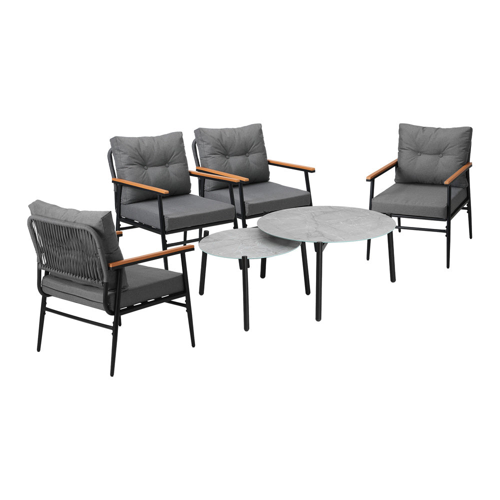 Livsip 6PCS Outdoor Patio Set Grey Table Set with Black Chairs-Outdoor Patio Set-PEROZ Accessories