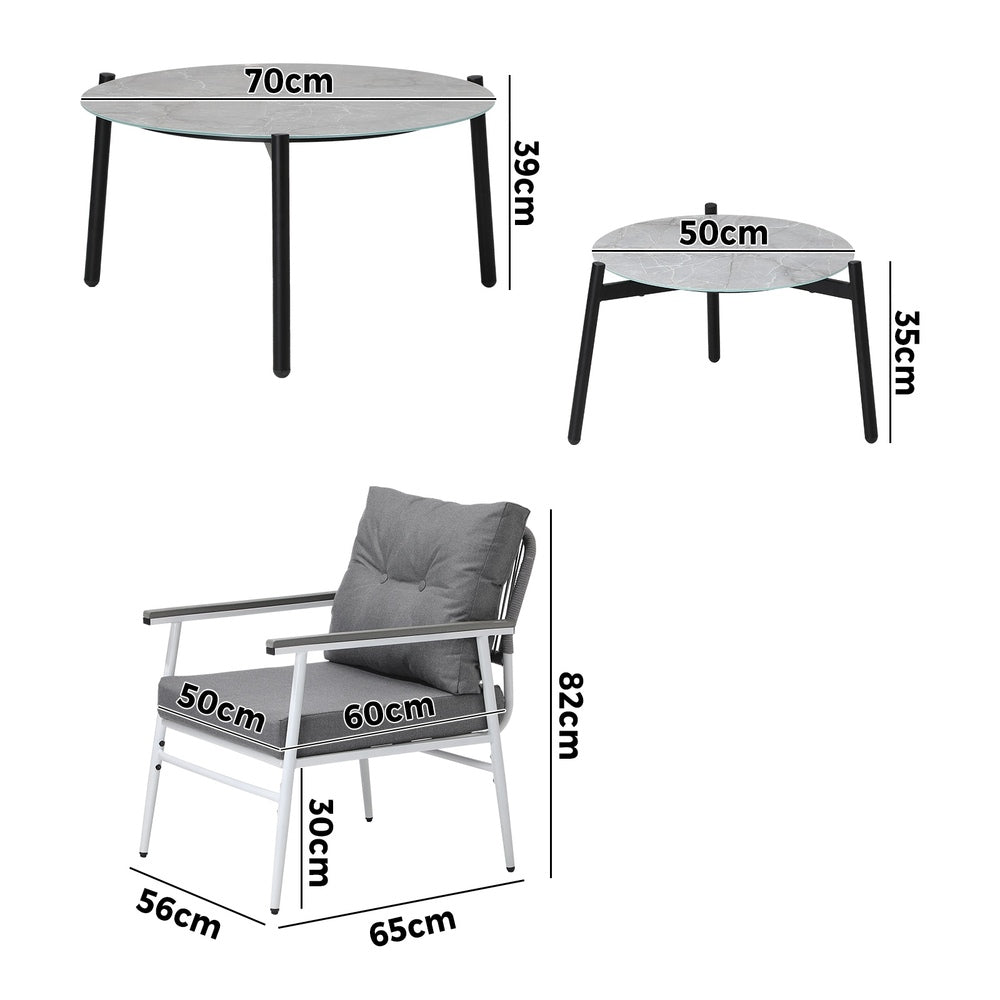 Livsip 6PCS Outdoor Patio Set Grey Table Set with White Chairs-Outdoor Patio Set-PEROZ Accessories