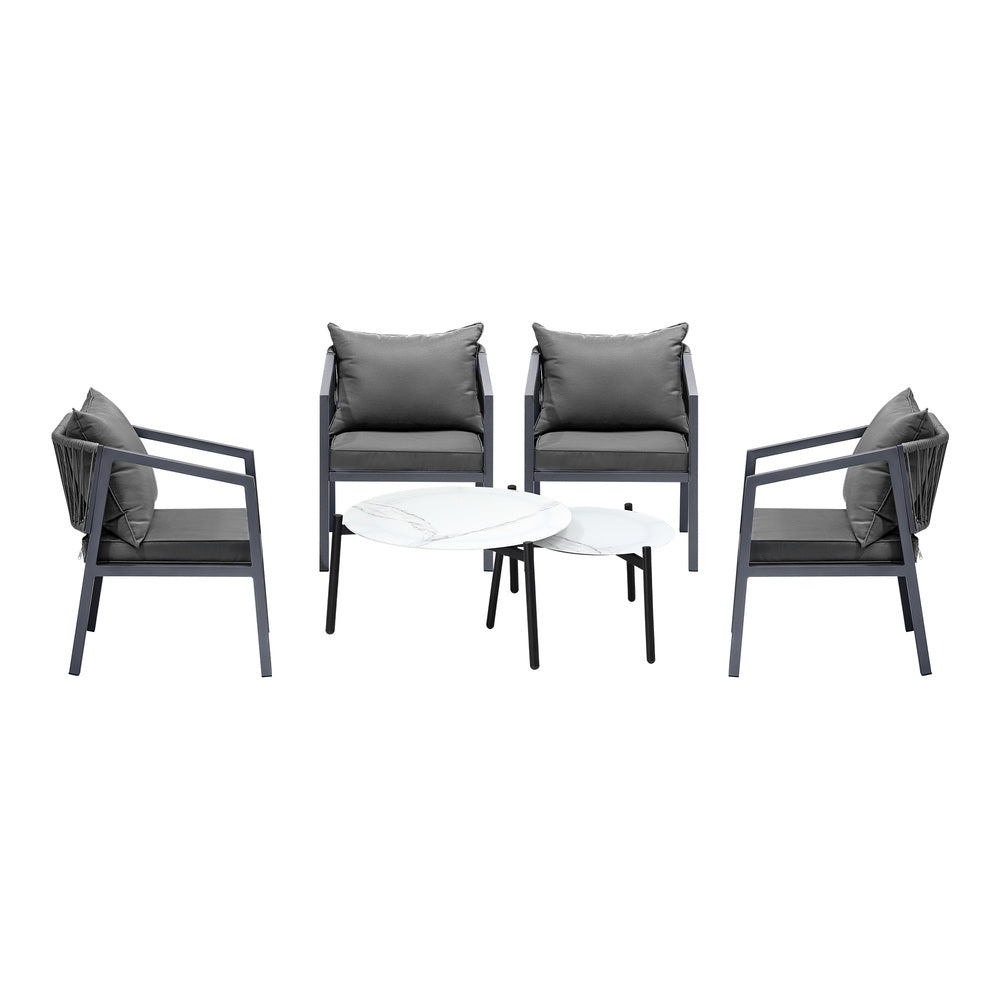 Livsip 6PCS Outdoor Patio Set White 70cm Coffee Table Set Grey Chairs-Outdoor Patio Set-PEROZ Accessories