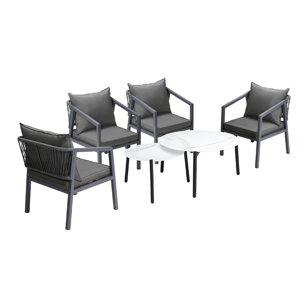Livsip 6PCS Outdoor Patio Set White 70cm Coffee Table Set Grey Chairs-Outdoor Patio Set-PEROZ Accessories