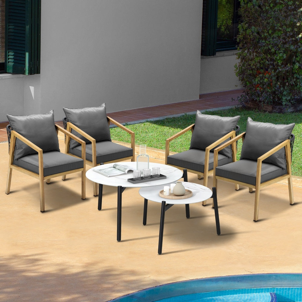 Livsip 6PCS Outdoor Patio Set White 70cm Coffee Table Set Natural Chairs-Outdoor Patio Set-PEROZ Accessories
