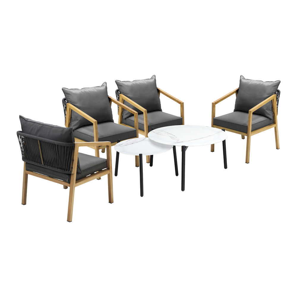 Livsip 6PCS Outdoor Patio Set White 70cm Coffee Table Set Natural Chairs-Outdoor Patio Set-PEROZ Accessories