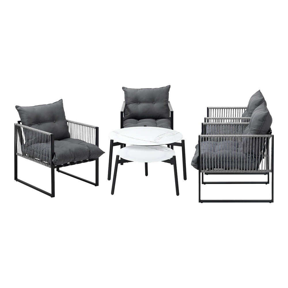 Livsip 6PCS Outdoor Patio Set White Coffee Table Set Lounge Chairs-Outdoor Patio Set-PEROZ Accessories