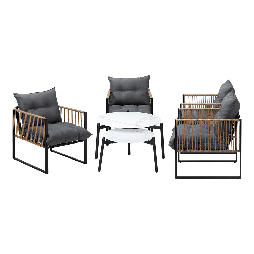 Livsip 6PCS Outdoor Patio Set White Coffee Table Set Rattan Chairs-Outdoor Patio Set-PEROZ Accessories